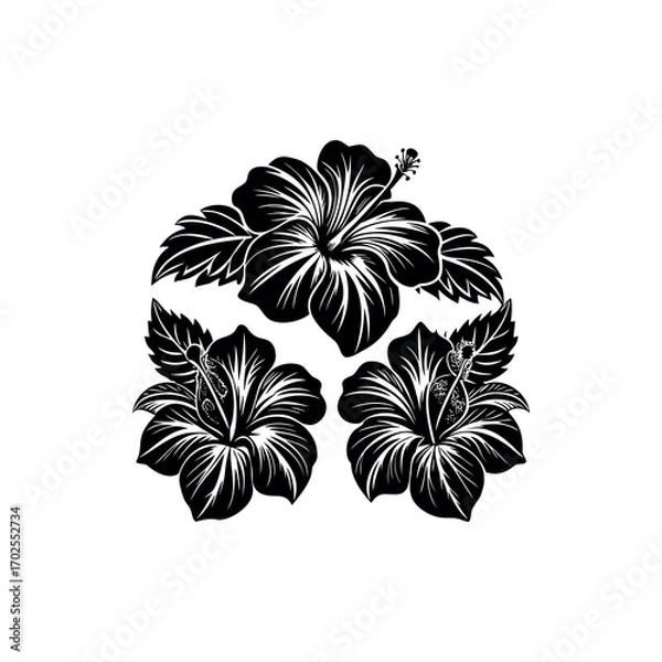 Fototapeta Elegant hibiscus flower arrangement in black and white, a botanical illustration style