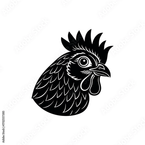 Fototapeta Monochrome depiction of a rooster head, a stylized design in black
