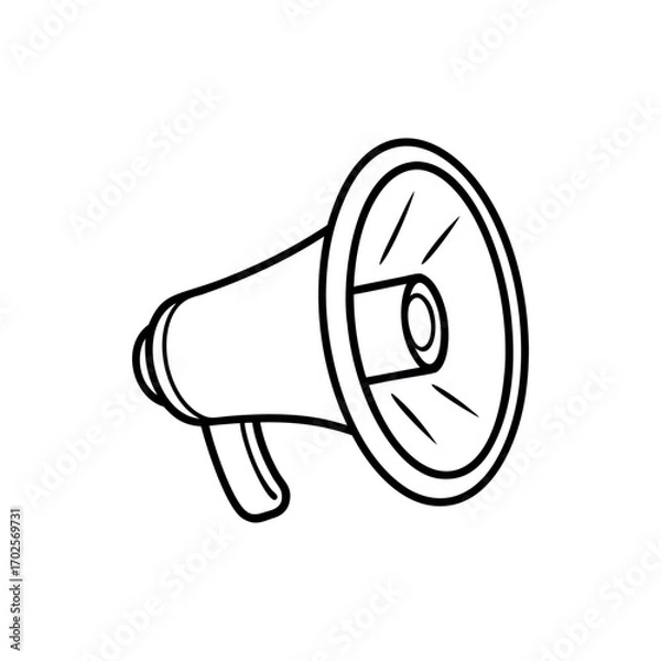Fototapeta Simple black and white line art illustration of a megaphone graphic design silhouette vector