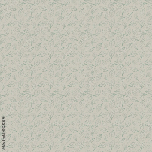 Fototapeta Seamless pattern in retro style. Pattern of green leaves on a cream background. The pattern is Minimalistic and modern design for fabric, paper, printing. Botanical vector illustration