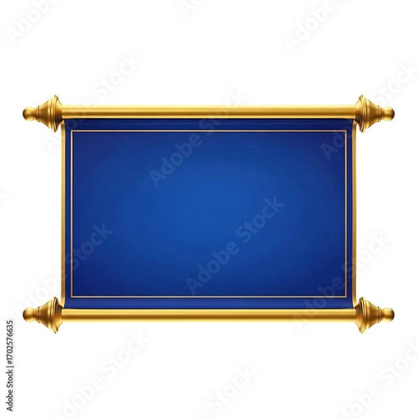 Fototapeta Blue scroll with gold border isolated on transparent background