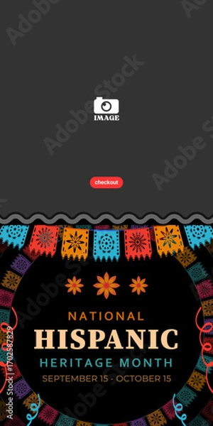 Fototapeta Hispanic heritage month. Banner design template with colorful abstract flag ornaments. vertical, copyspace