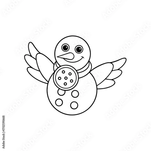 Obraz Smiling Snowman Flying Coloring Page