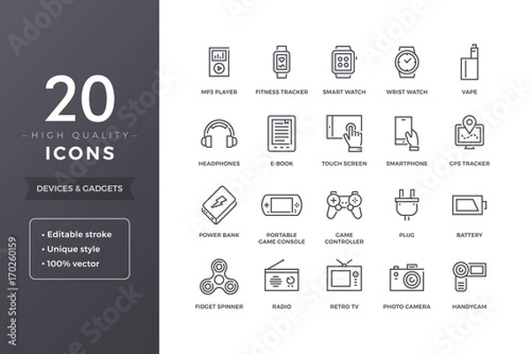 Fototapeta Electronic Devices Line Icons