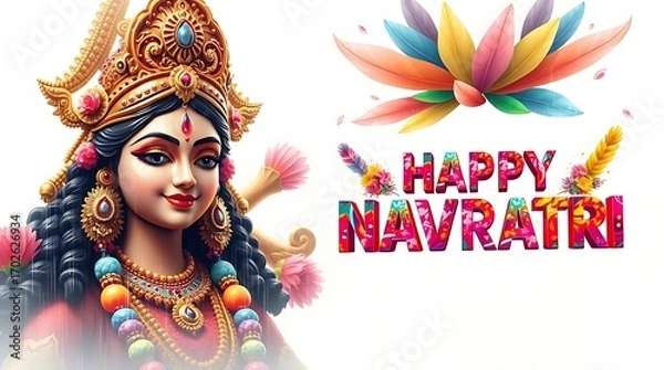 Fototapeta Goddess durga and colorful happy navratri greeting