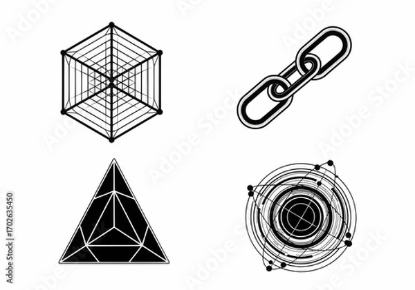 Fototapeta acred geometry icon set with geometric shapes including hexagons, triangles, and mandalas for spiritual and abstract design projects.