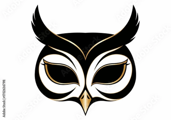 Fototapeta Stylized owl face logo with bold eyes and modern graphic design perfect for branding, mascot, and emblem use.