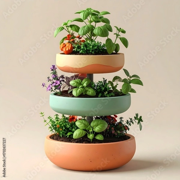 Obraz Three tiered planter with vibrant herbs