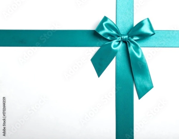 Fototapeta Teal ribbon bow on white background (1)