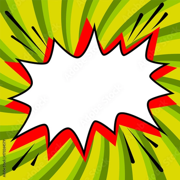 Fototapeta Pop art styled speech bubble template for your design. Comics pop-art style empty bang shape on a green twisted background. illustration. Ideal for web banners.