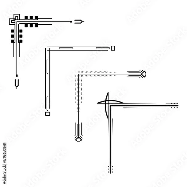 Fototapeta Set Hand Draw Of Corners Different Shapes Flower Decoration Vector Design Doodle Sketch Style For Wedding And Banner