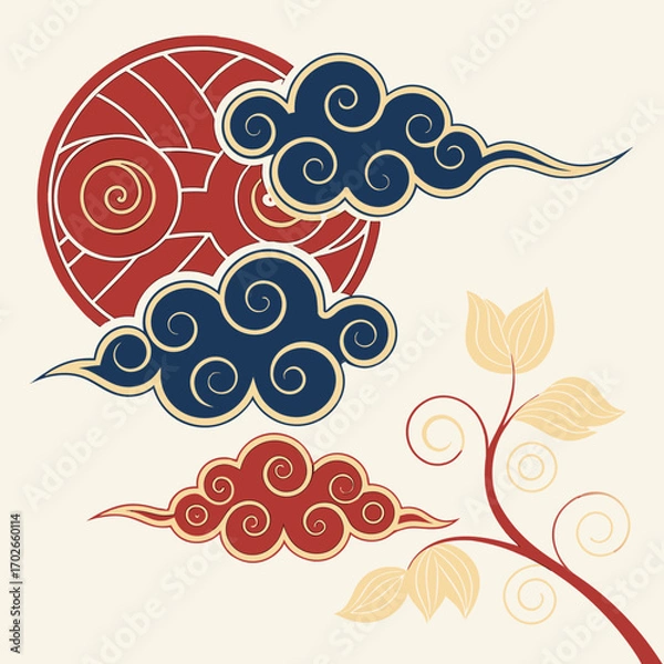 Obraz Chinese cloud set, auspicious clouds vector collection