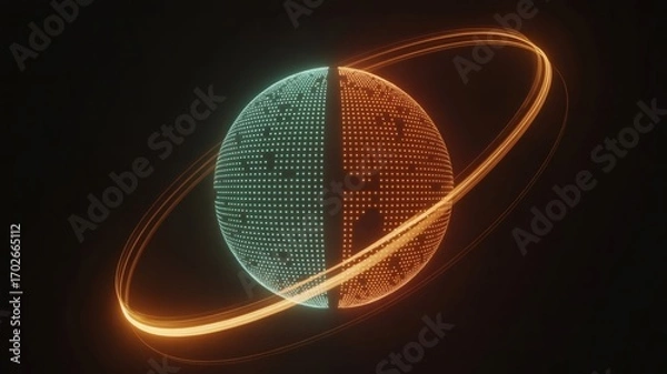 Fototapeta The image displays a celestial body resembling a planet, potentially Neptune, based on its light blue-green color and ring-like structures, similar to illustrations of ice giants. The image appears to