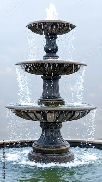 Obraz Three-tiered fountain with cascading water