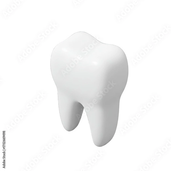 Fototapeta White Tooth 3D Render on White Background for Dental Healthcare Branding: A Minimalist Design for Oral Hygiene Promotion and Education Materials