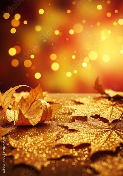 Obraz Golden autumn leaves with shimmering sparkle, creating a warm and inviting fall scene.