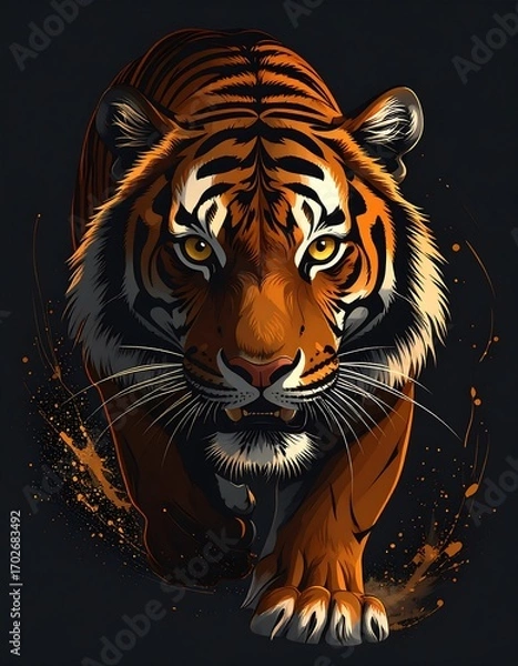 Obraz Tiger portrait, dark background, dramatic lighting