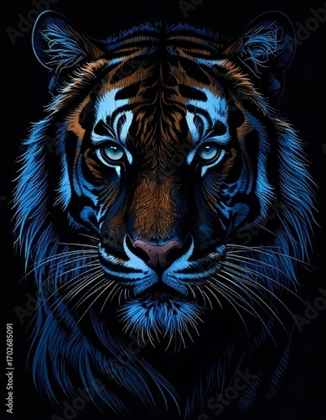 Obraz Tiger portrait, glowing blue