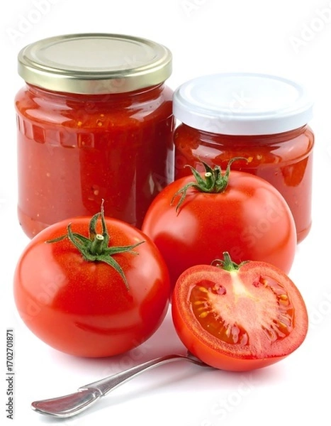 Obraz Tomato preserves and fresh tomatoes