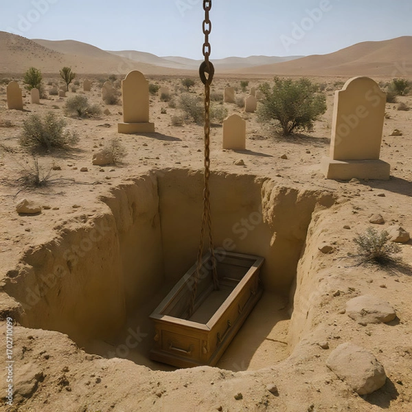 Fototapeta Coffin Lowered into Open Grave