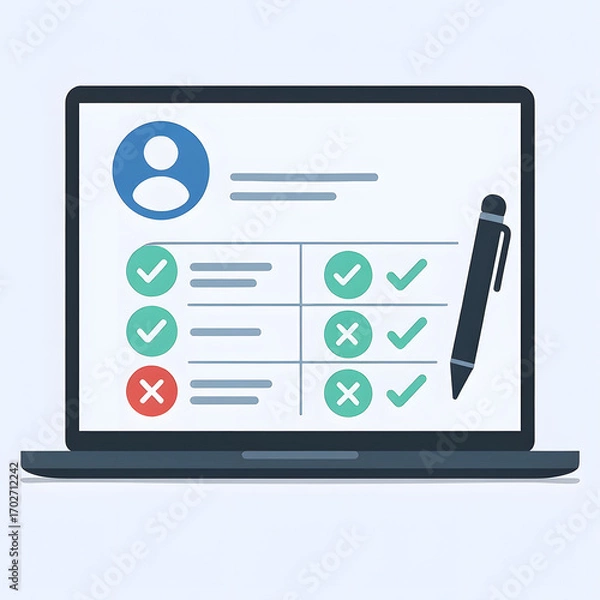 Fototapeta Online Survey Checklist on Laptop Screen