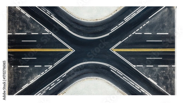 Obraz Top view of the intersection of asphalt roads isolated on transparent background