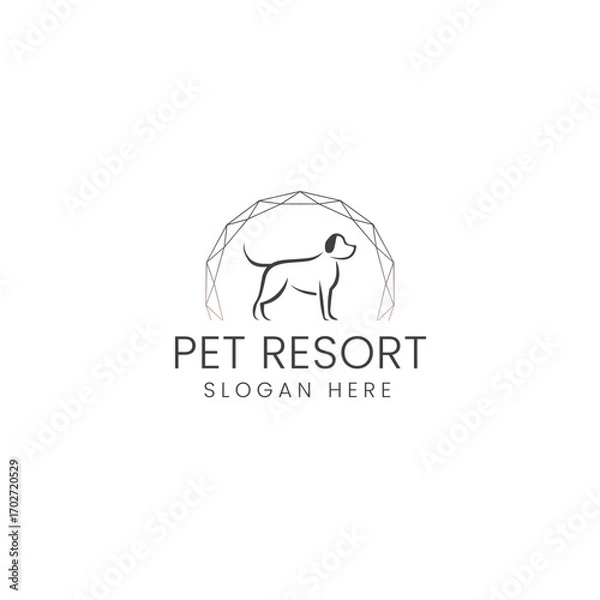 Fototapeta Minimalist Pet Resort Logo Design with Dog Silhouette and Geometric Dome