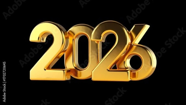 Obraz A luxury design for the New Year 2026 featuring a sharp metallic gold text effect, a minimalist 4K visual with copy space for a message.