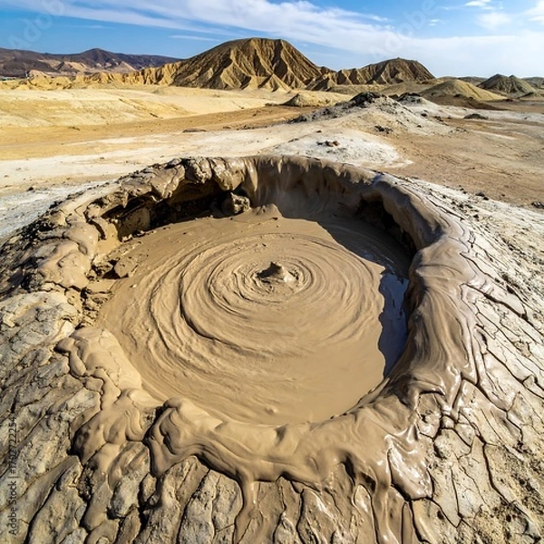 Obraz Mud volcano crater, arid landscape