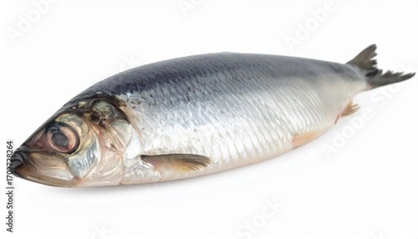 Fototapeta Herring on Isolated White Background – Silvery Fish with Lean Flesh and Natural Depth of Field
