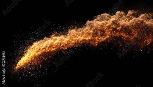 Fototapeta Long, fiery stream of orange sparks shooting out of a black background