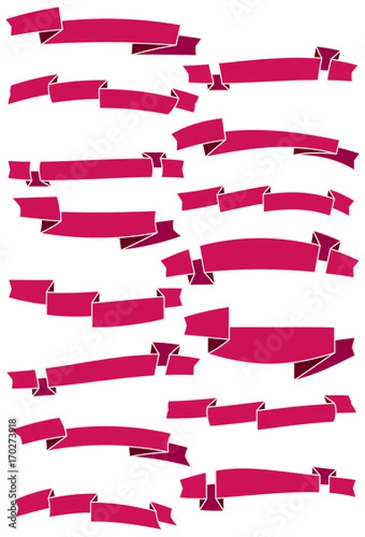 Fototapeta Set of fifteen pink cartoon ribbons and banners for web design. Great design element isolated on white background. Vector illustration.

