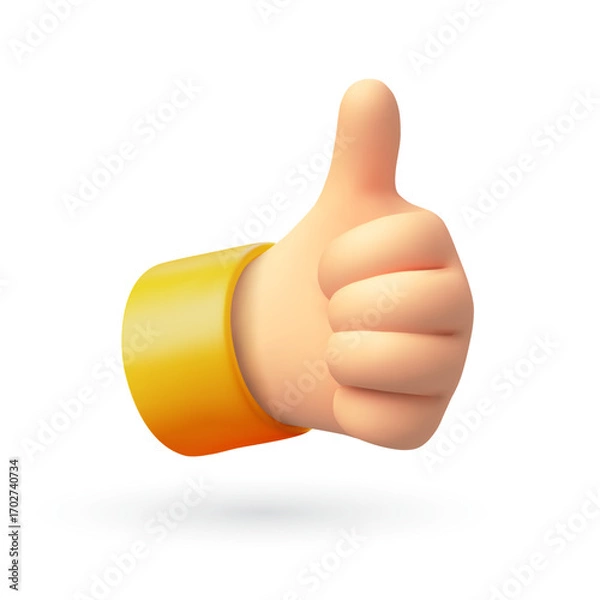 Obraz Thumbs Up Gesture in 3D vector Cartoon Style