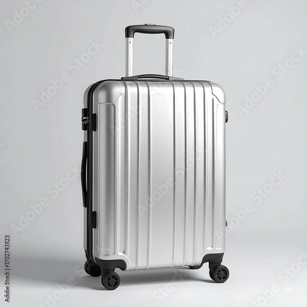 Obraz Silver suitcase against plain background
