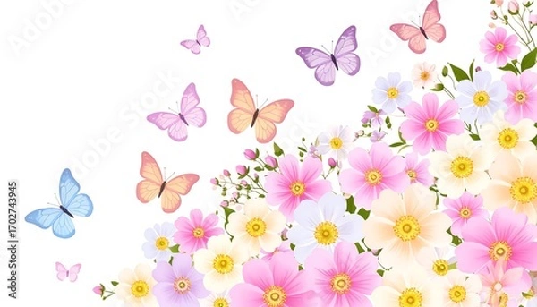 Obraz Pastel flowers and butterflies