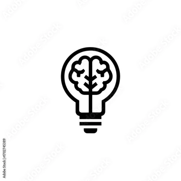 Obraz A simple, outlined lightbulb graphic; a stylized brain inside the bulb