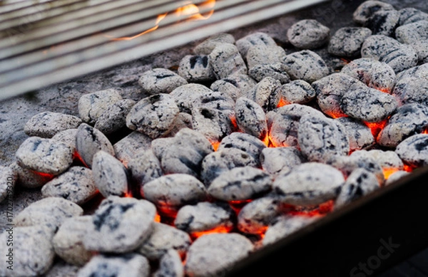 Obraz Burning charcoal, charcoal in grill is ready for barbeque background