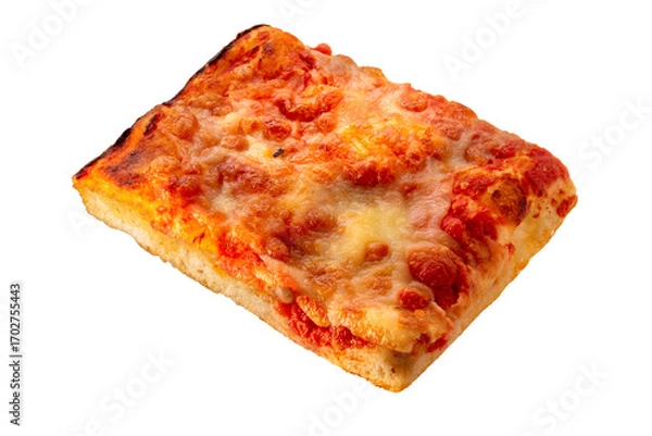 Fototapeta Square slice of pizza with tomato sauce and mozzarella cheese, top view isolated