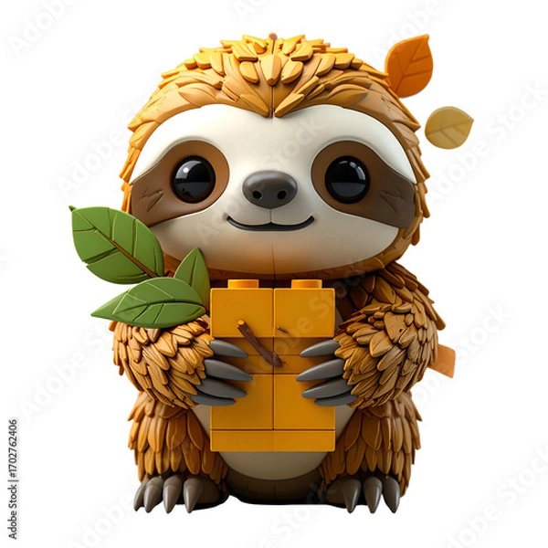 Fototapeta Cute sloth with building block