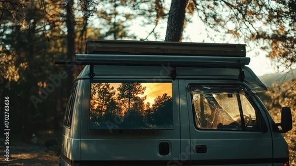 Obraz Van sunset forest view