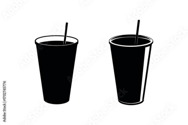 Obraz two glasses with straws shown in simple silhouette