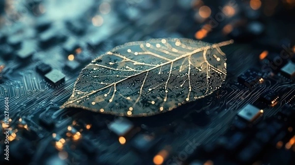 Obraz Leaf on circuit board