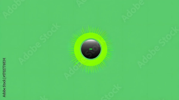 Fototapeta A glowing green orb with radiating lines against a solid green background, symbolizing energy or a central point.