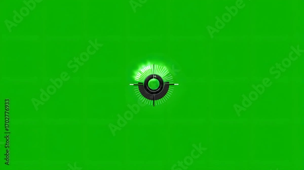 Fototapeta Futuristic glowing green and black circular target or sensor on a vibrant green screen background.