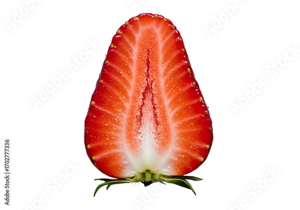 Fototapeta Close up of a sliced strawberry isolated on transparent background