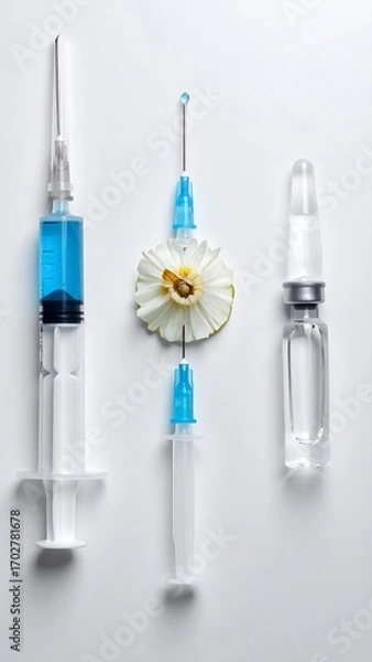 Obraz Syringes and a fruit slice on white