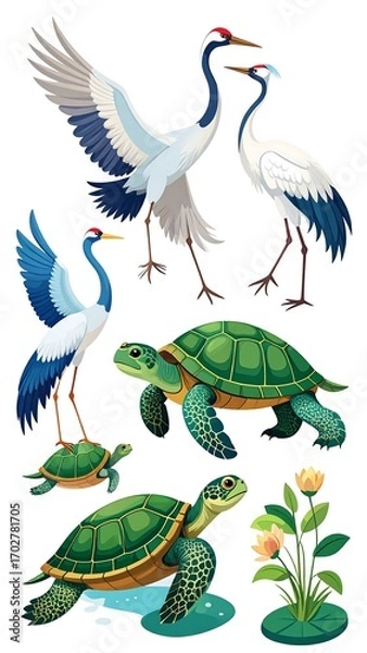 Obraz Colorful Asian animals in a nature scene