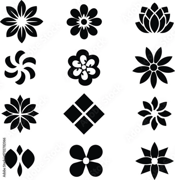 Obraz Set of Floral Icons and Decorative Flower Symbols Collection