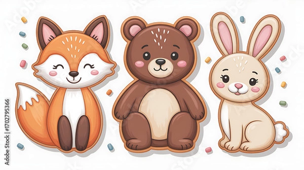 Obraz Animal Shaped Cookies Vector on White