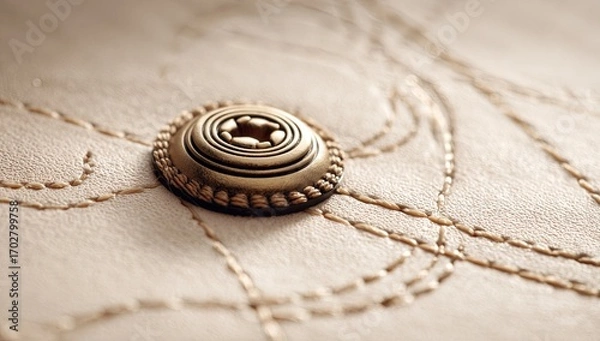 Obraz Close-up, gold button, cream leather, stitching, detail, fashion, texture, background